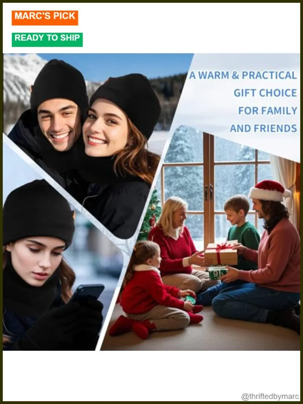 Winter Beanie Scarf Gloves Set with Thermal Wool Lining Touchscreen Gloves